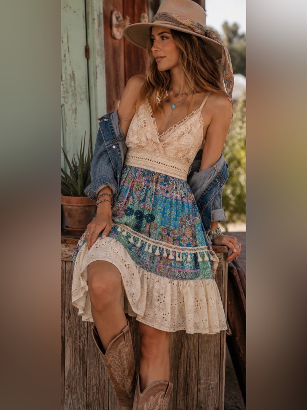 Made in Italy Boho Patchwork Eyelet Crochet Tassel Dress Small